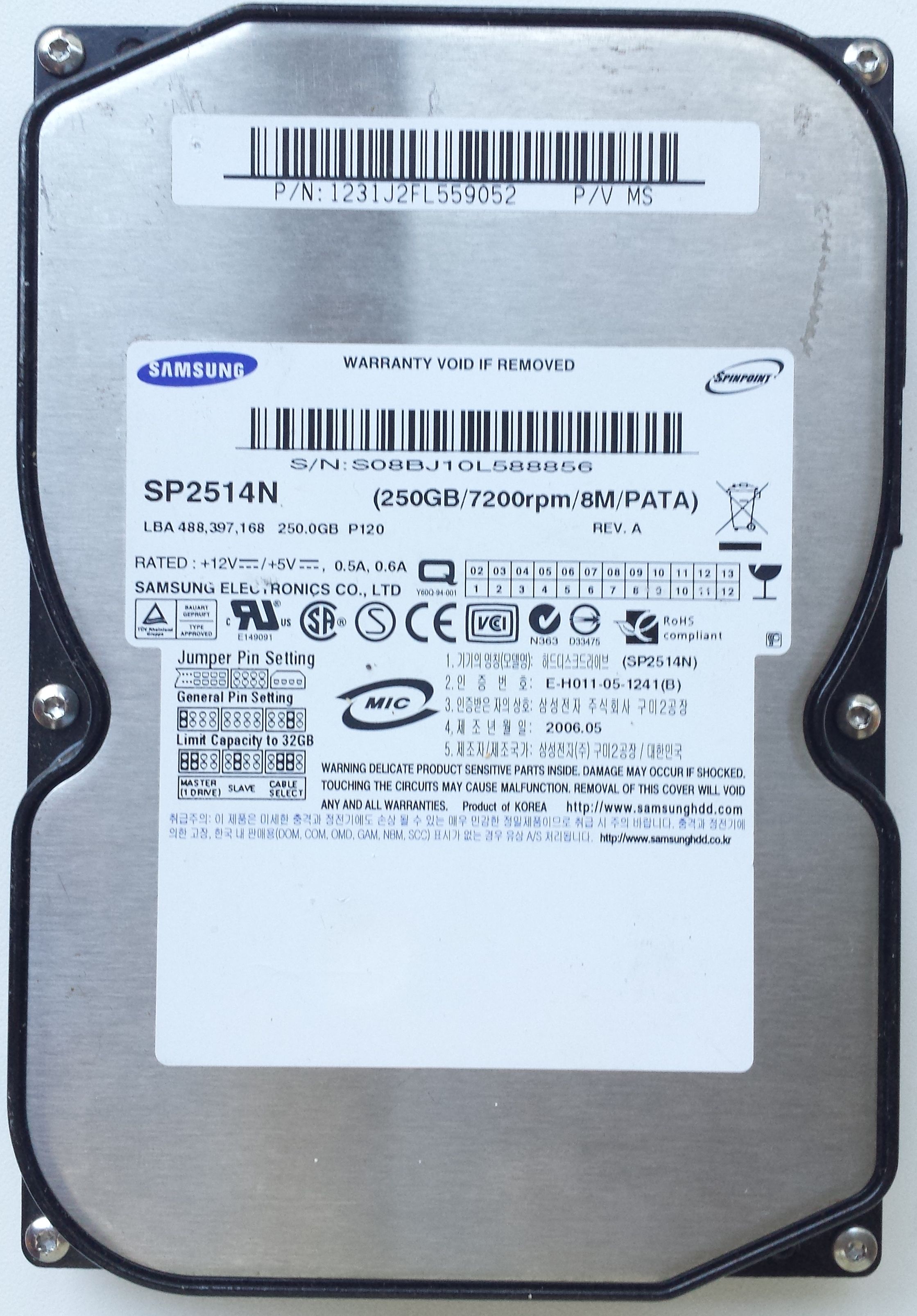HDD PATA/133 3.5" 250GB / Samsung Spinpoint P120 (SP2514N)